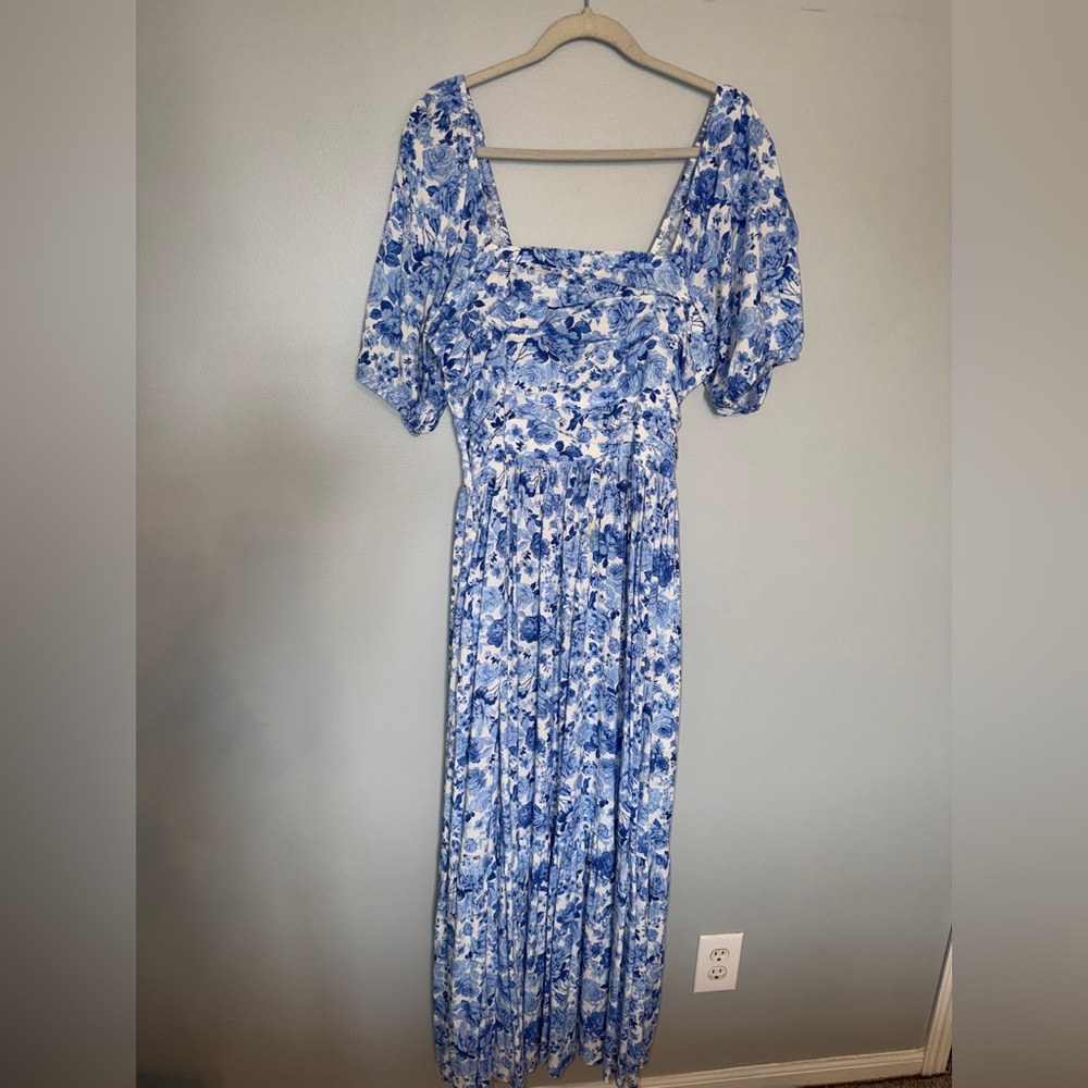 ARULA Blue and White Floral Maxi Dress